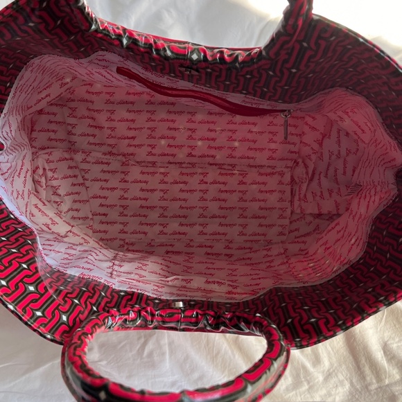 Lou Harvey Tote Large PVC Red Brown Geometric Print Beach Bag Travel Shopping - Picture 5 of 7